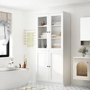 31.5 in. W x 15.7 in. D x 70.9 in. H White Wood Freestanding Bathroom Linen Cabinet with Tempered Glass Door, Shelves