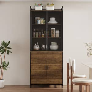 Brown Wood 31.5 in. W Kitchen Buffet Sideboard Pantry Cabinet For Dining Room with Metal Mesh Doors, Shelves