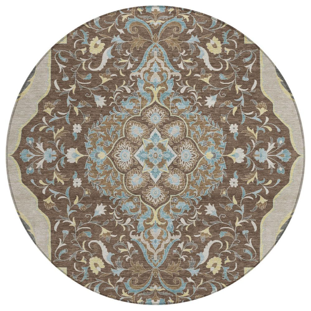 Chantille Machine Washable Indoor/Outdoor Abstract ACN2715 Brown 8 ft. x 8 ft. Round Rug price history on PriceWatchPro