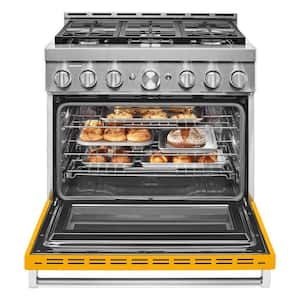 36 in. 5.1 cu. ft. Smart Commercial-Style Gas Range with Self-Cleaning and True Convection in Yellow Pepper