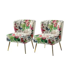 Amata Contemporary and Classic Ivory Comfy Elegant Pattern Side Chair with Tufted Back and Metal Base Set of 2