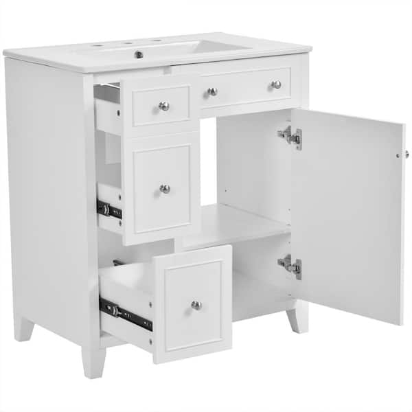 30 in. W x 18 in. D x 33 in. H Bathroom White Linen Cabinet