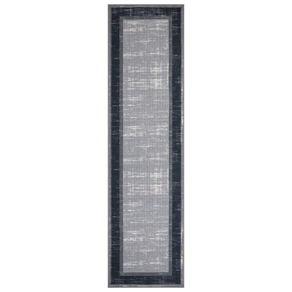 Rubber Backed Runner Rug, 22 X 84 Inch, Grey Border Striped, Non Slip,  Kitchen Rugs And Mats 