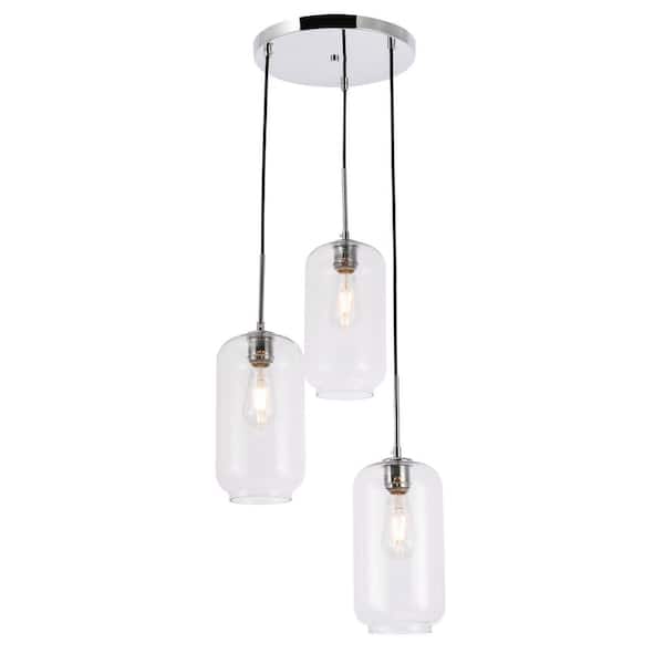 Unbranded Timeless Home Conor 3-Light Chrome Pendant with Clear Glass Shade