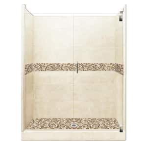 Roma Grand Hinged 42 in. x 48 in. x 80 in. Center Drain Alcove Shower Kit in Desert Sand and Chrome Hardware