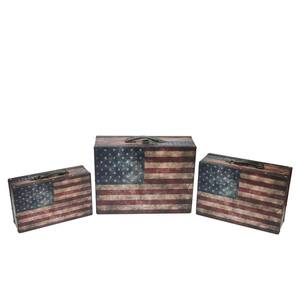 16 in. Rustic American Flag Decorative Wooden Storage Boxes (Set of 3)