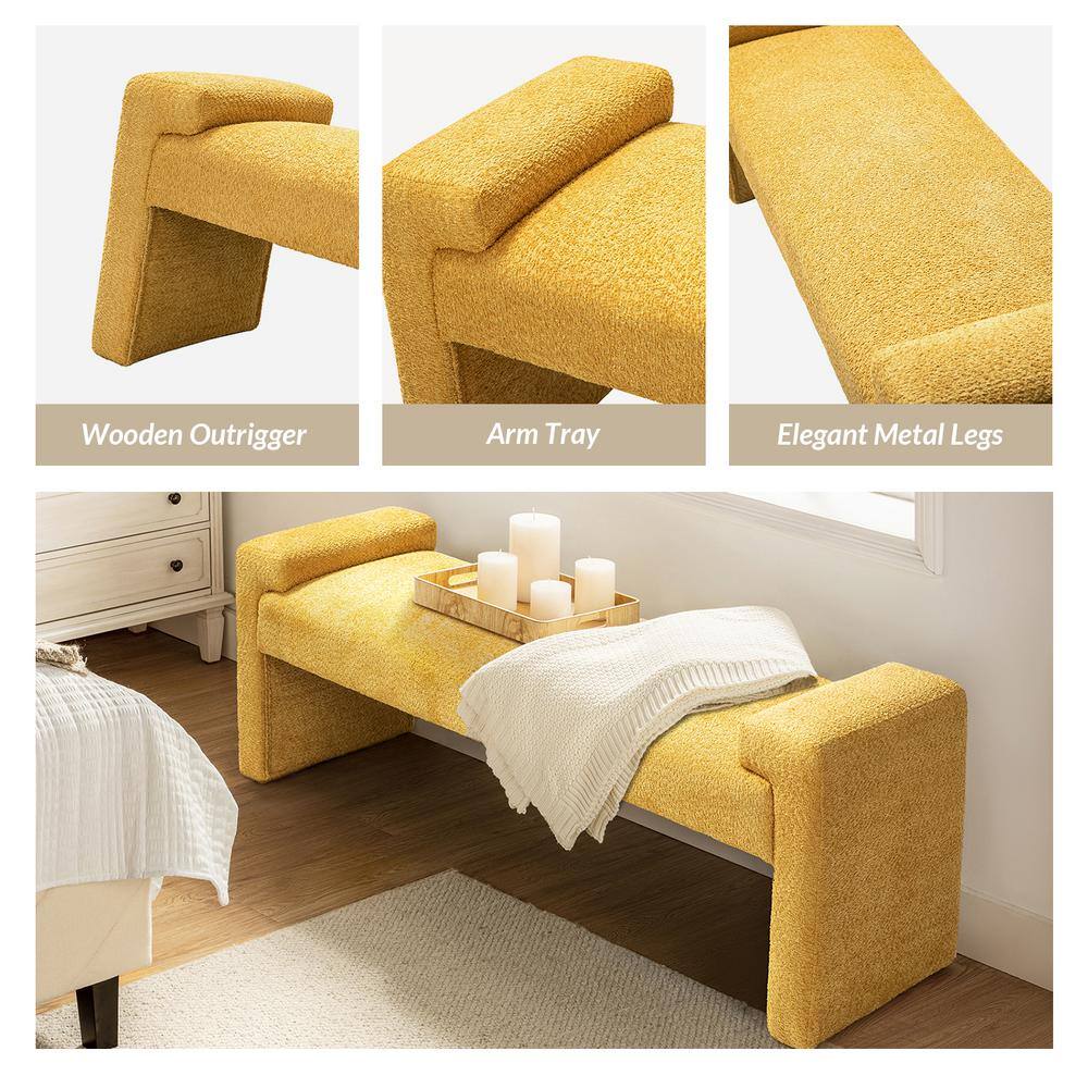 Johannes Ivory Transitional Upholstered Boucle 58.5 in Bedroom Bench with Foot Pads - thumbnail 5