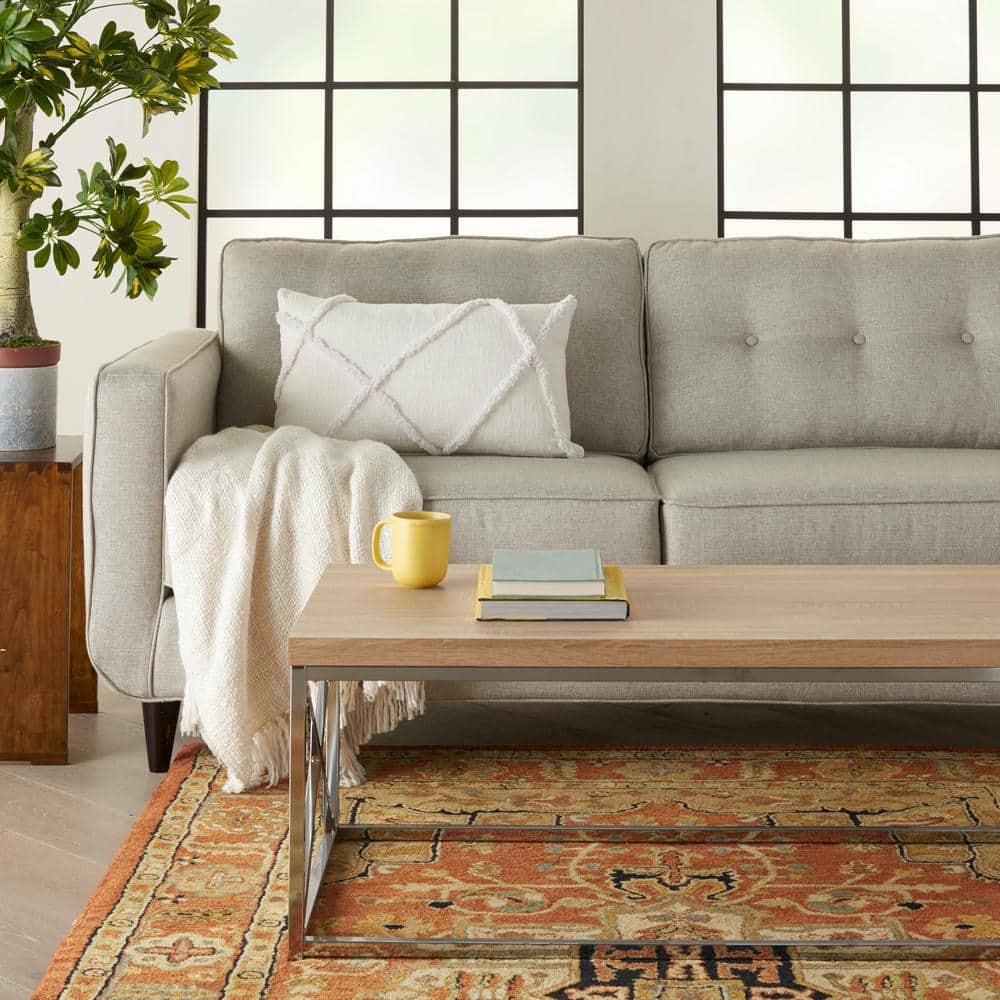 White Rectangular Embroidered Cotton Throw Pillow 14" x 24"
