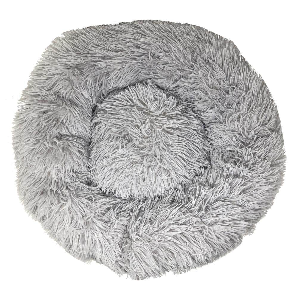 Large Grey Plush and Soft Rounded Dog Bed
