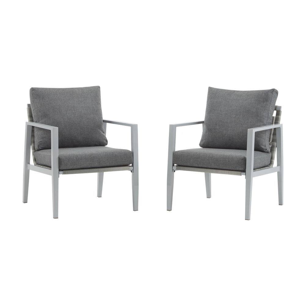 Silver Frame Modern Aluminum Outdoor Lounge Chair with Rope Accents and Gray Cushions (2-Pack) price history on PriceWatchPro