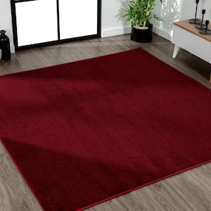 Haze Solid Low-Pile Dark Red 6' Square Area Rug