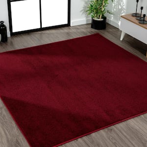Haze Solid Low-Pile Dark Red 7 ft. Square Area Rug