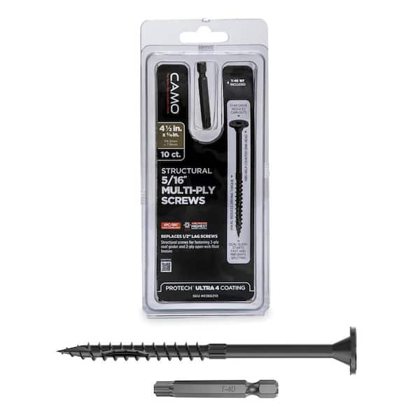 CAMO 5/16 in. x 4-1/2 in. Star Drive Flat Head Multi-Purpose + Multi-Ply Structural Wood Screw - Exterior Coated (10-Pack)