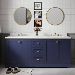 Aphrodite 72 in. W x 22 in. D x 33 in. H Freestanding Bath Vanity in Blue with White Cultured Marble Top