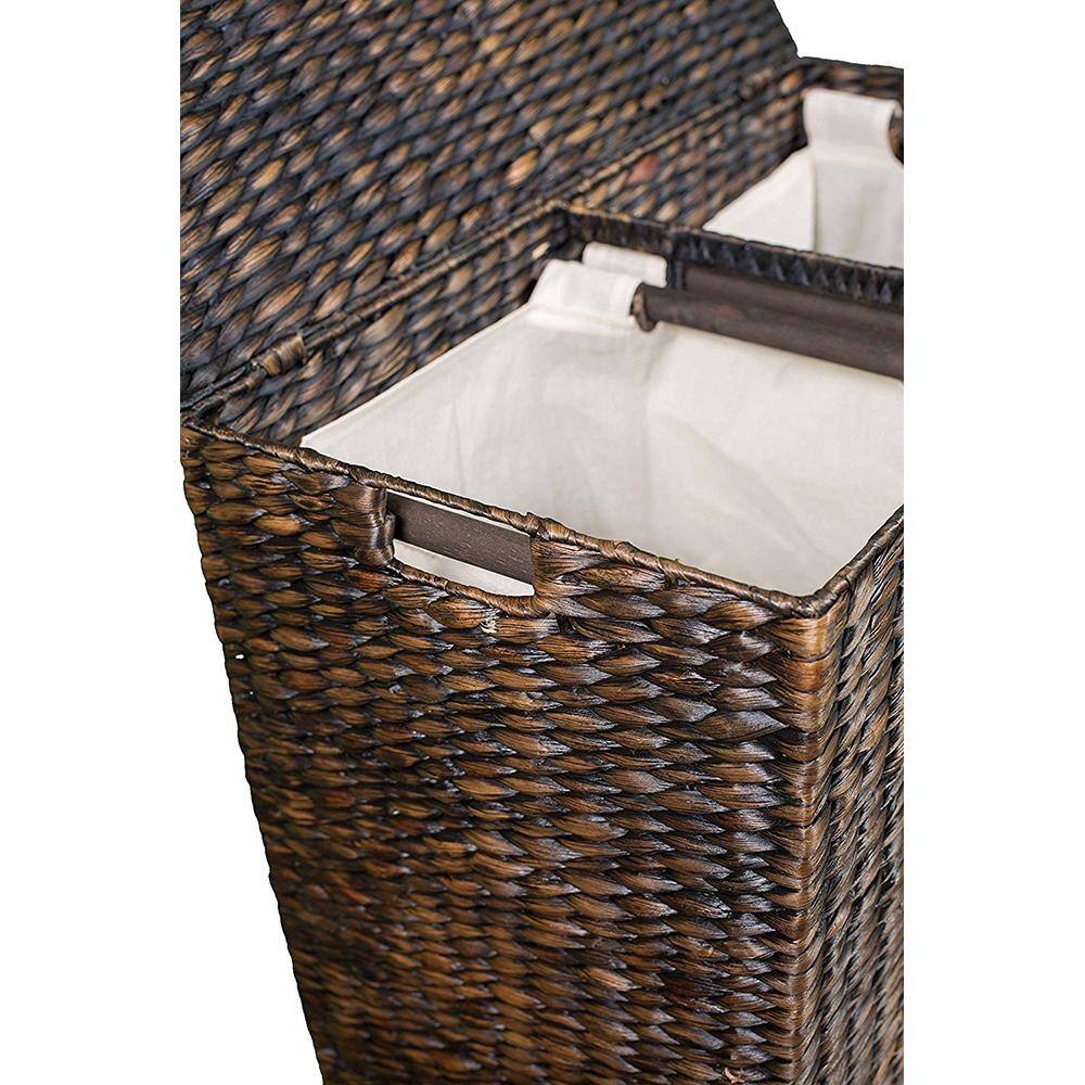 Espresso Water Hyacinth Double Laundry Hamper with Lid