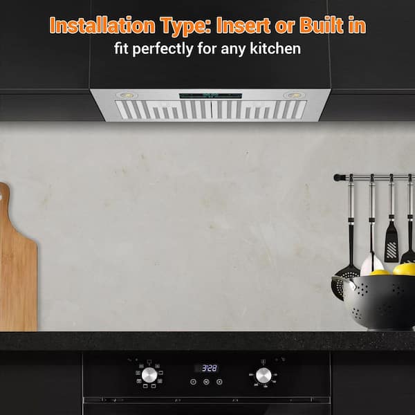 30 in. 900 CFM Convertible Ductless Insert Range Hood In Stainless Steel with Touch Panel Control
