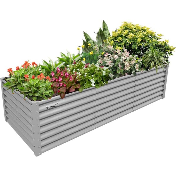 Unbranded Gray 96 in. x 36 in. x 24 in. Galvanized Raised Garden Bed, Rectangular Metal Planter Box for Vegetables Flowers Fruits