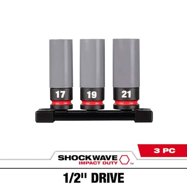Milwaukee SHOCKWAVE Impact-Duty 1/2 in. Drive Deep Metric Lug Nut Impact Socket Set (3-Piece)