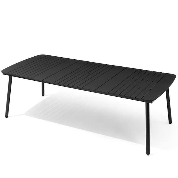 Pellebant 94.48 in. Rectangular Round Corner Aluminum Outdoor Patio Dining Table with Wood-Like Tabletop in Black