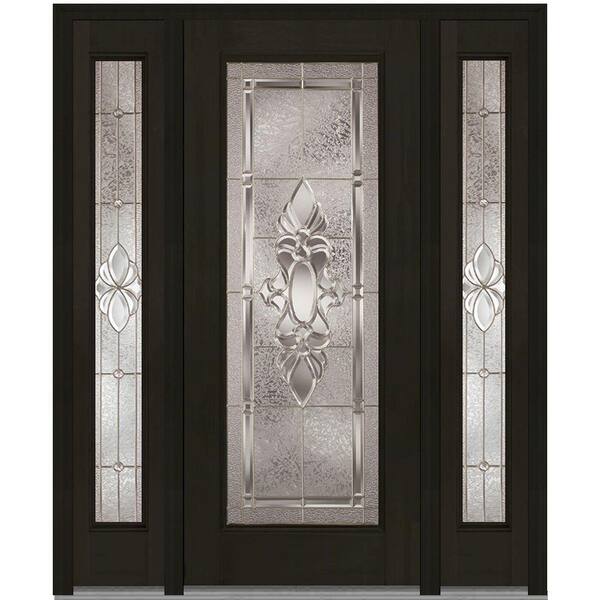 MMI Door 60 in. x 80 in. Heirloom Master Right-Hand Full Lite Decorative Fiberglass Mahogany Prehung Front Door with Sidelites