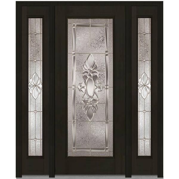 MMI Door 64 in. x 80 in. Heirloom Master Right-Hand Full Lite Decorative Fiberglass Mahogany Prehung Front Door with Sidelites