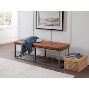 Quarterhorse Brown 56 in. Genuine Leather and Metal Accent Bedroom Bench