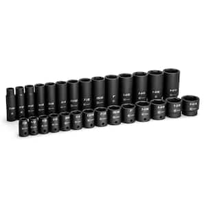 1/2 in. Drive SAE 6-Point Shallow and Deep Impact Socket Set (28-Piece)