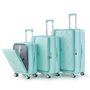 3-Piece Mint Green Front Laptop Compartment Luggage Set