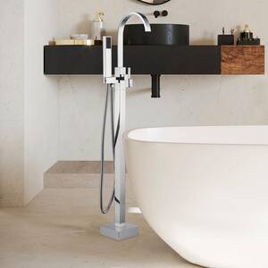 Classical Single-Handle Freestanding Bathtub Faucet with Hand Shower in Chrome