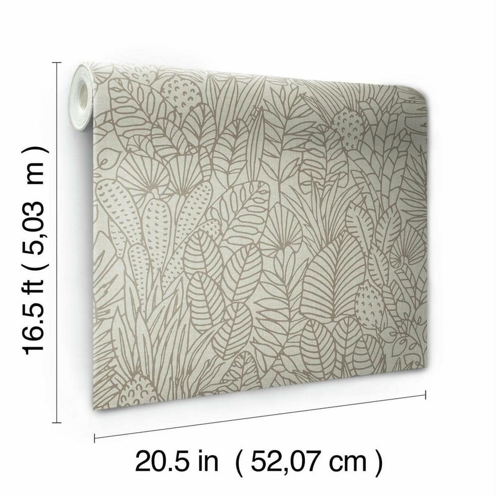 Taupe and Brown Tropical Leaves Peel & Stick Vinyl Wallpaper