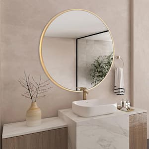 24 in. W x 24 in. H Gold Vanity Round Wall Mirror Aluminum Alloy Frame Bathroom Mirror