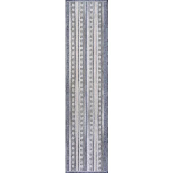 Haynes Modern Double Stripe Blue/Light Gray 2 ft. x 8 ft. Indoor/Outdoor Runner Rug