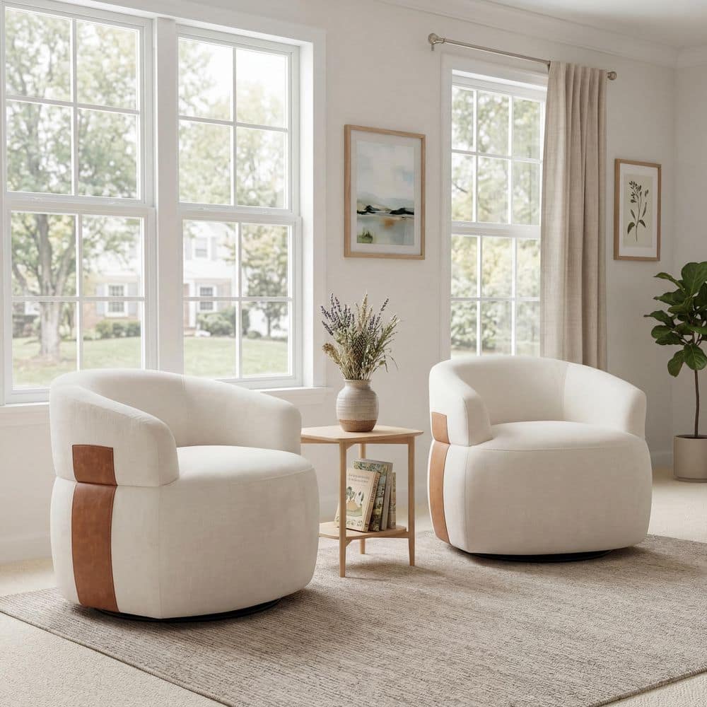 CHRISTOPHER KNIGHT HOME Louis White 360° Swivel Polyester Fabric