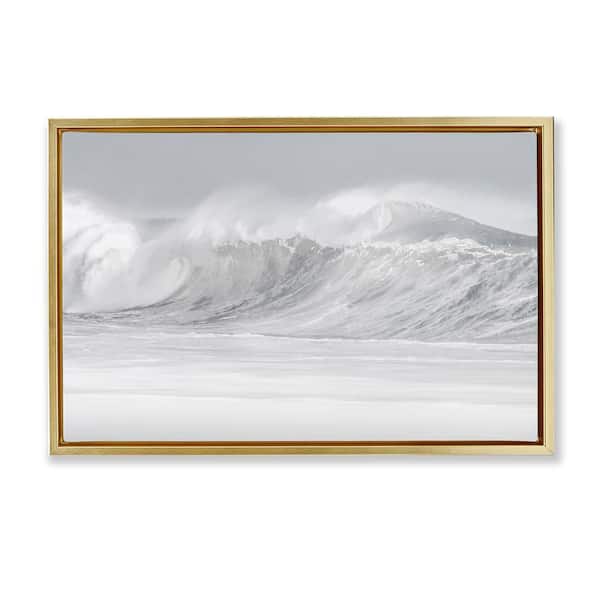Stupell Industries Cresting Beach Wave by Maggie Olsen Gold Floater Frame Nature Graphic Art Print 21 in. x 31 in.