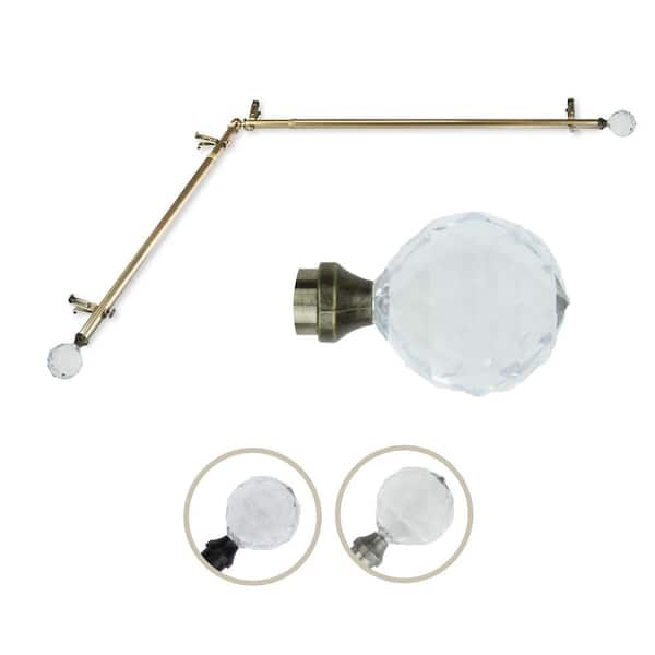 Rod Desyne 13/16" Dia Adjustable 28" to 48" Single Corner Window Curtain Rod in Antique Brass with Faceted Finials