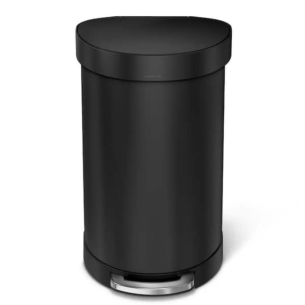 45L Semi-Round Liner Rim Step Kitchen Trash Can, Matte Black Steel
