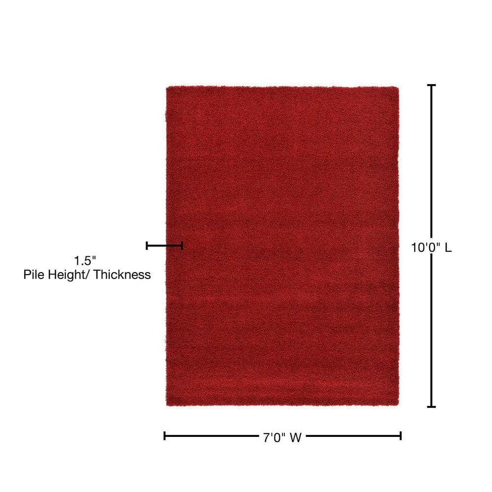 Cherry Red Luxurious Shag Rug 7'x10' - Reversible and Washable