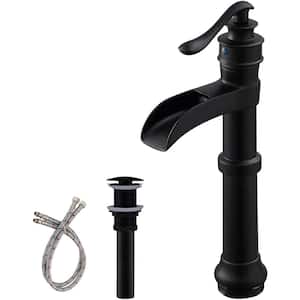 Single Handle Single Hole or 3-Hole Bathroom Faucet Matte Black Tall Waterfall Vessel Sink Faucet with Pop-up Drain