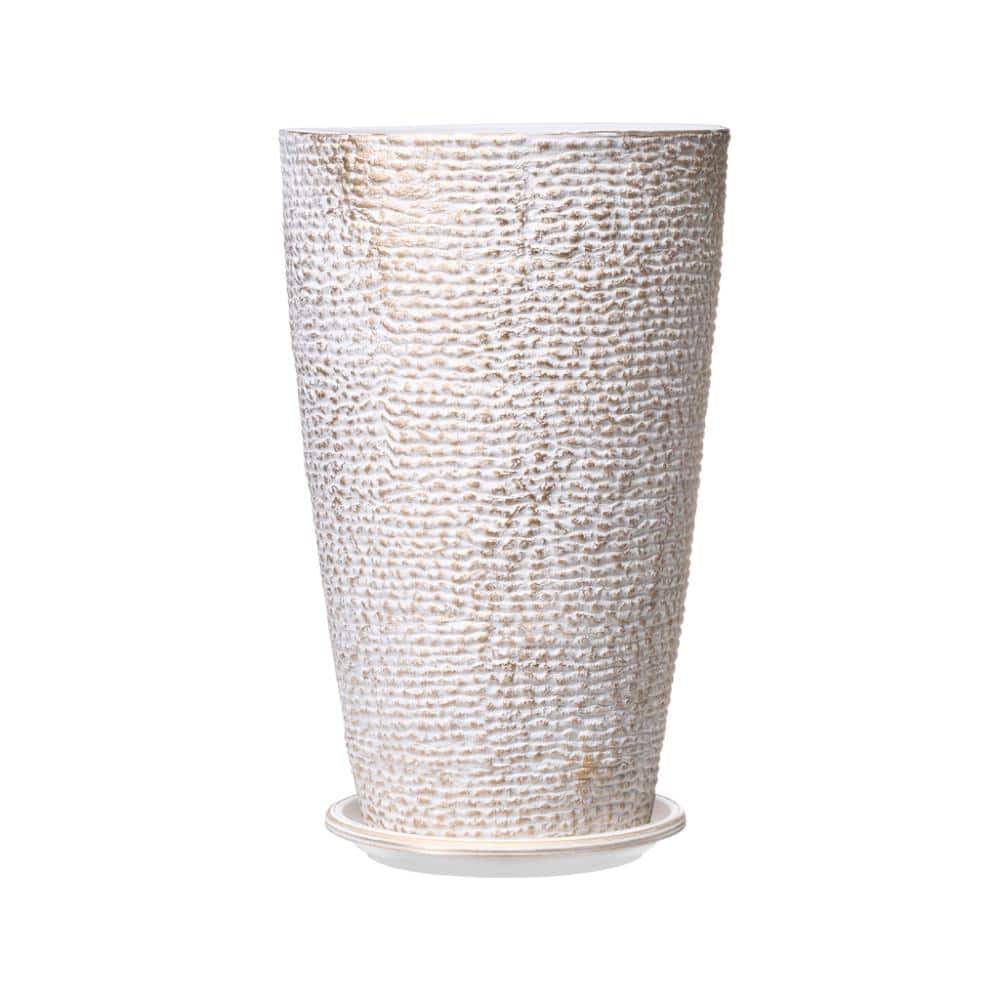 21 in. H Beige Set of 2 Tall Outdoor Planters Round Large Planters for Front Porch and Patio Stone Finish price history on PriceWatchPro