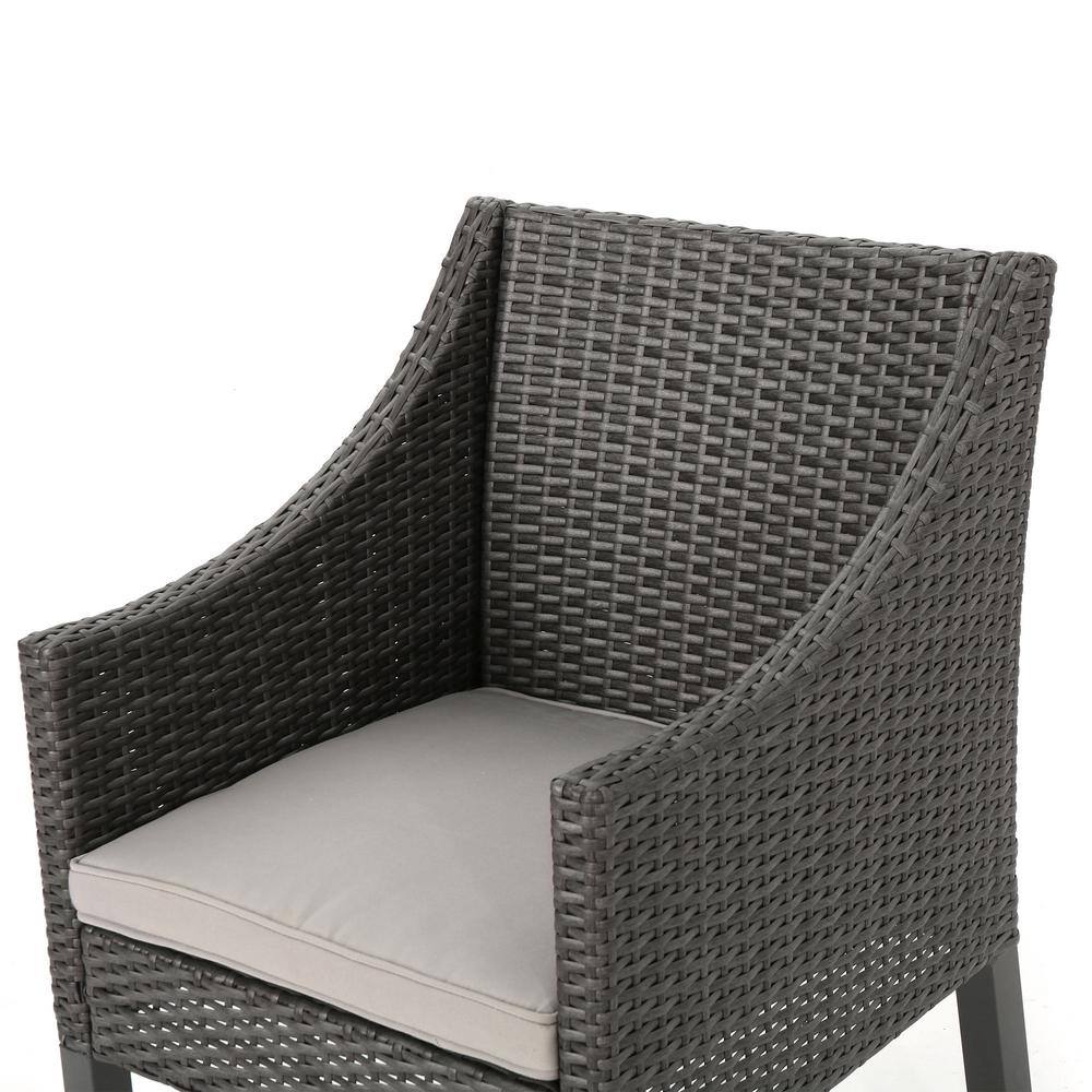 Gray and Silver Wicker Outdoor Dining Chairs with Cushions, Set of 2