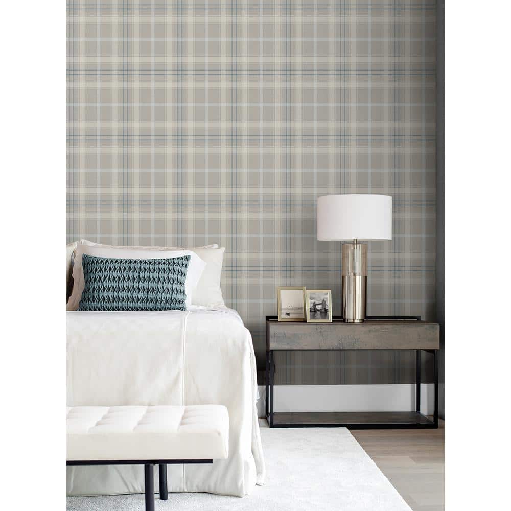 Argos Gray and Blue Plaid Self-Adhesive Vinyl Wallpaper