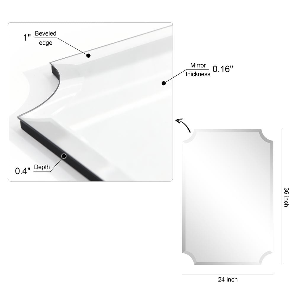 Elegant Frameless Scalloped 24x36 Rectangular Wall Mirror