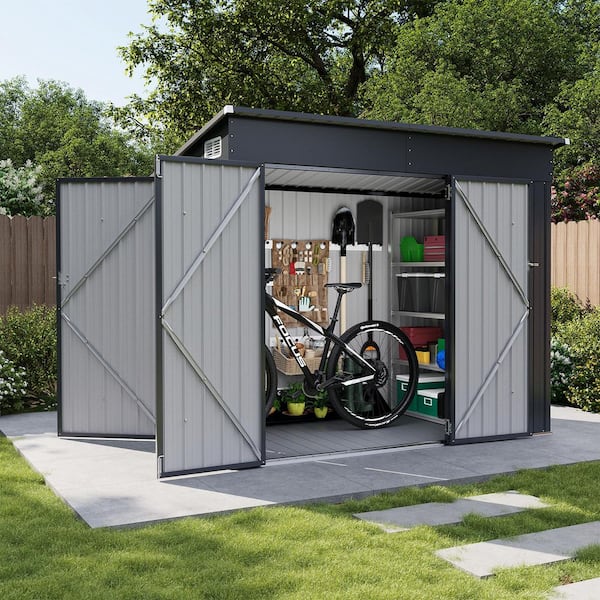 Sizzim 8 ft. W x 4 ft. D Storage Metal Shed with Floor, Triple