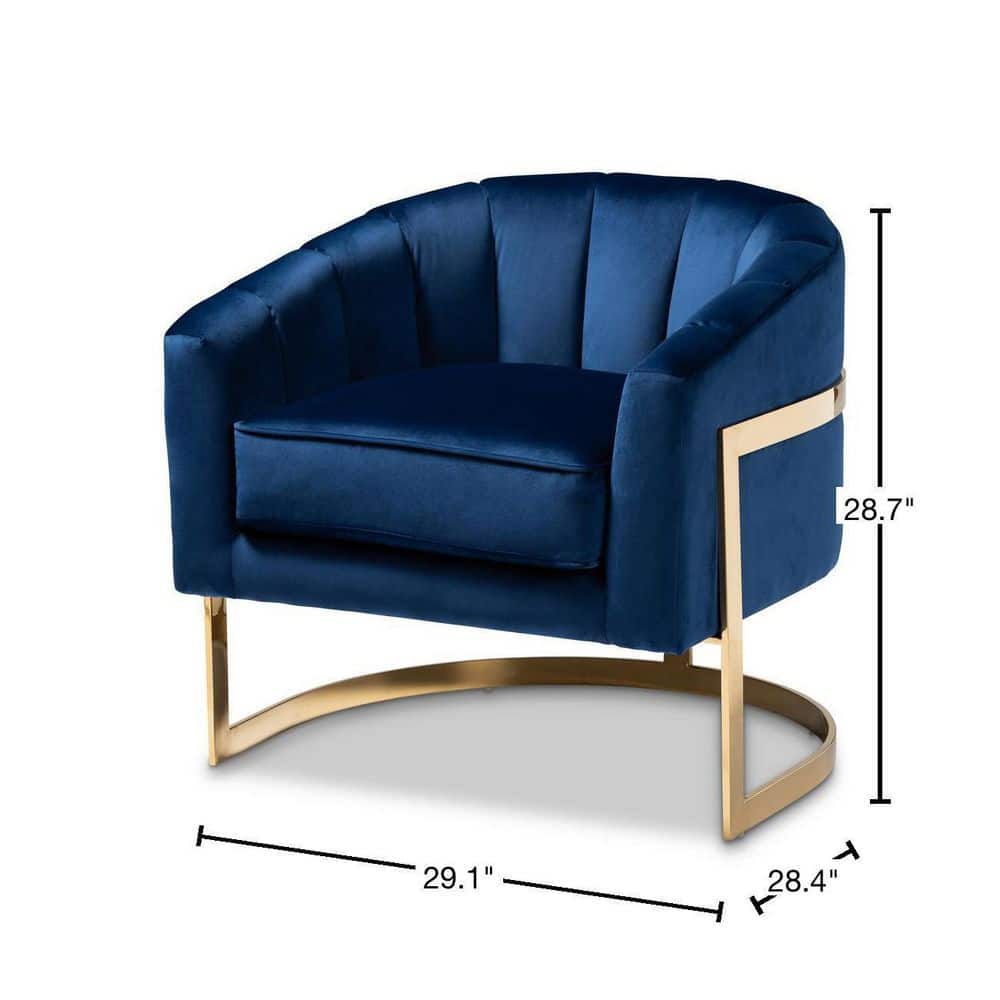Tomasso Blue Velvet Barrel Chair with Gold Frame