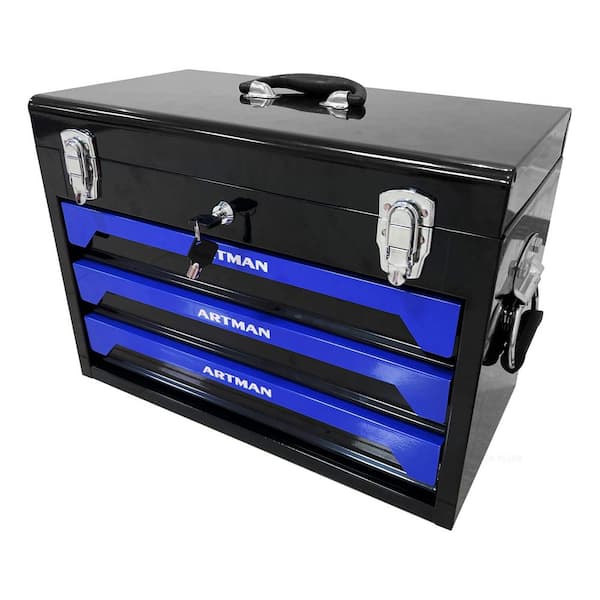 20 in. Portable 3-Drawer Steel Toolbox, Pick 4 Layers of Tools with Metal Latches, Top Storage Tray and Carrying Handle