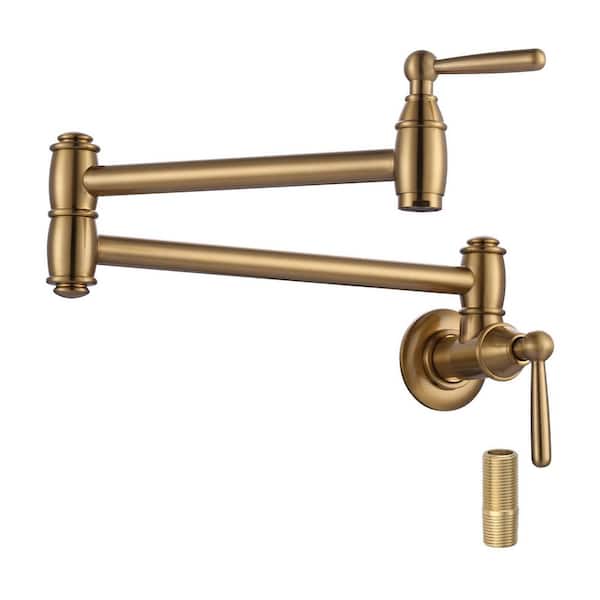 Wall Mounted Pot Filler 2-Handles Kitchen Faucet with 360° Spout Swivel in Gold