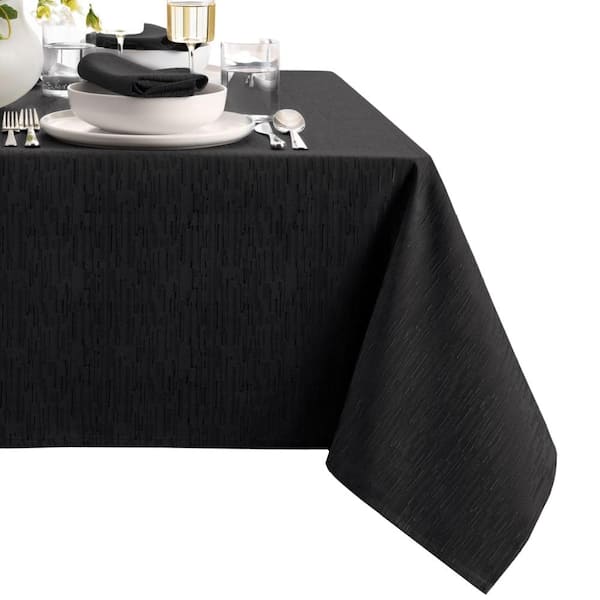 Threadmade Home Continental Solid Texture Water Resistant Tablecloth, Black - 60"W x 144"L