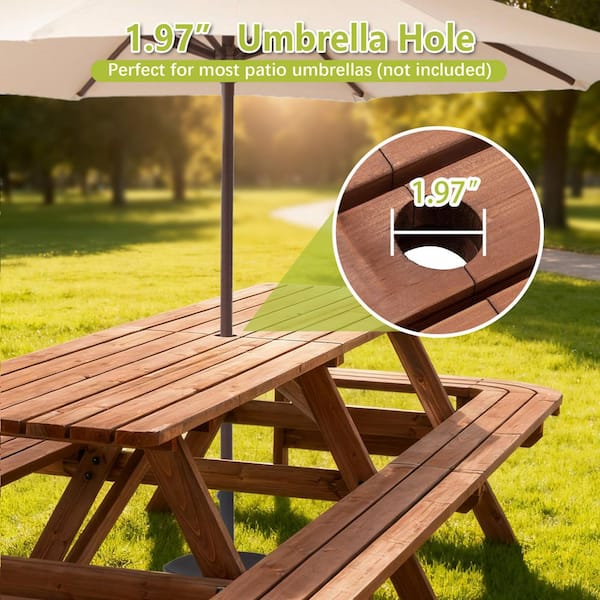 16 patio table umbrella 121 in. Brown Outdoor Rectangle Wood Picnic Tables Seats 14-16 People with  Umbrella Hole BPT-4886