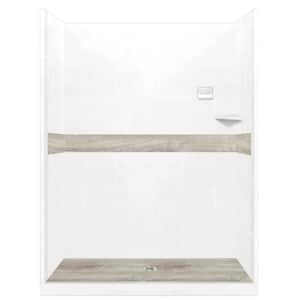 Sterling Oak Pan and Walls 36 in. x 60 in. x 80 in. Center Drain Alcove Shower Kit in Natural Buff and Nickel Hardware