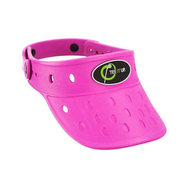 Tee It Up. Protactive Hot Pink Foam Hat Visor Plastic Button Adjustable Lightweight Durable Anti Mold Removable Rubber Logo Float